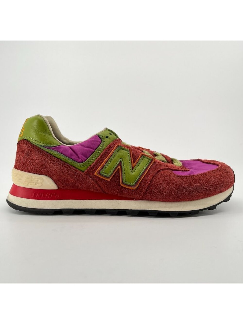 New Balance 574 Mens Size 8.5 Pink Red Green Athletic Running Shoes Sneakers